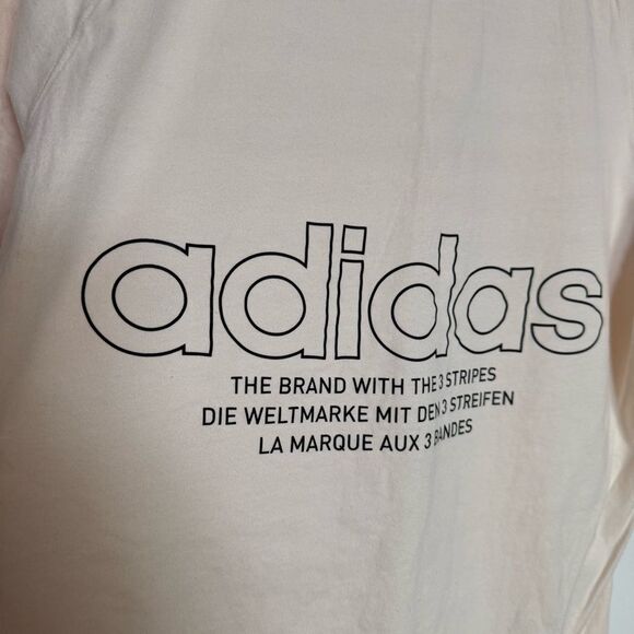 Adidas T-Shirt Mens Sz S Ivory Crewneck Embroidered Trefoil Logo RARE - Picture 6 of 13